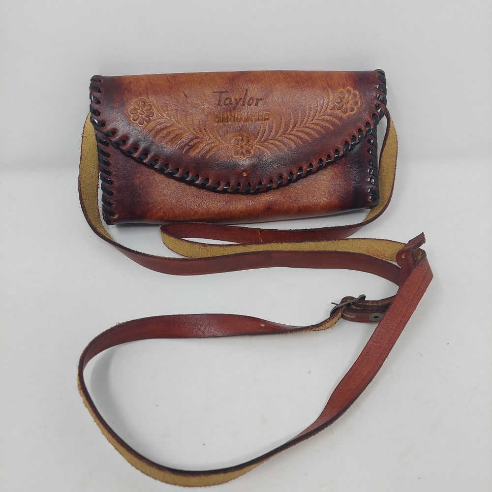 Handmade Hand Tooled Brown Leather Floral Honduras Crossbody Bag Western Boho